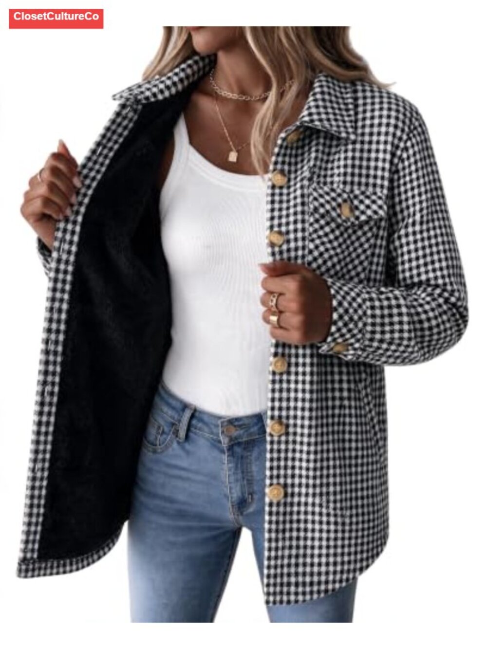 Sherpa Fleece Lined Plaid Flannel Jacket Button Down Winter Coat